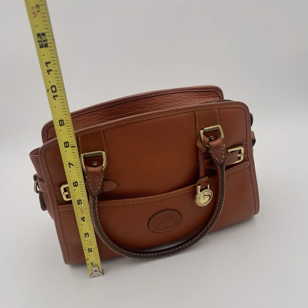 Dooney & Bourke Brown Pebbled Satchel Top Handle Bag Gold Hardware Zip Strap